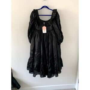 NEW Selkie Caviar Black The French Mayfair Long Puff Dress Size Small